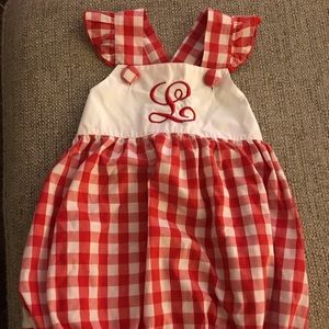 Smocked Auctions - “L” monogrammed red gingham